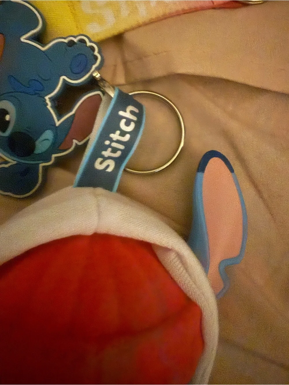 Stitch Plush Keychain with Red Beanie and White Hoodie
